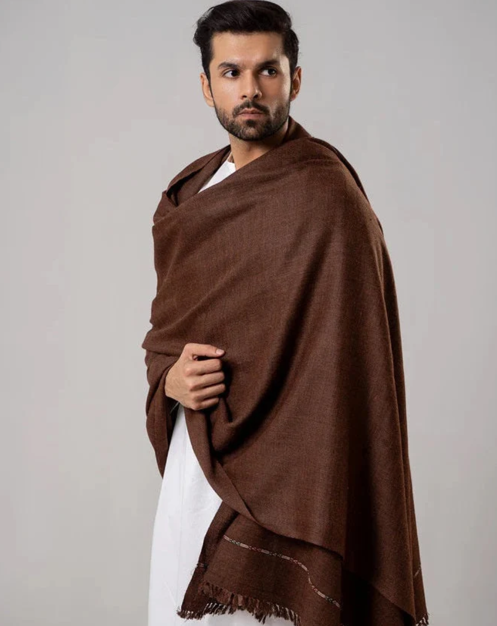 Premium Winter Shawl for Men - Coffee Brown - premium men's winter shawl