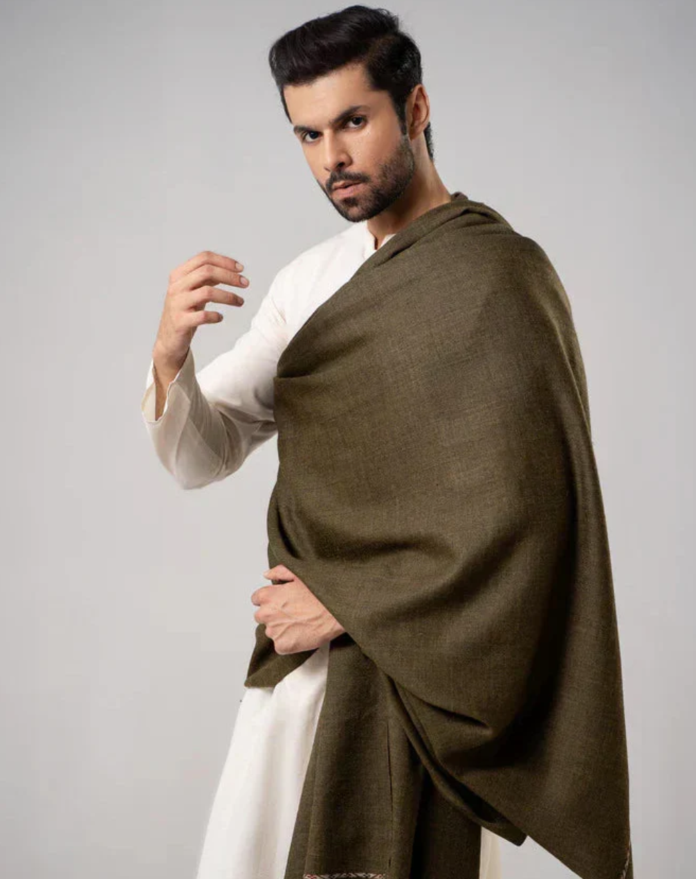 Premium Winter Shawl for Men - Olive Green - premium men's winter shawl