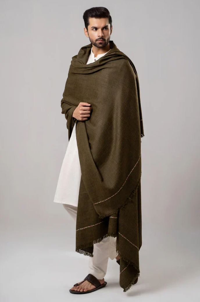 Premium Winter Shawl for Men - Olive Green