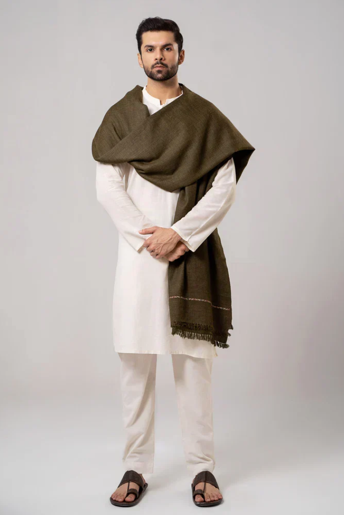 Premium Winter Shawl for Men - Olive Green