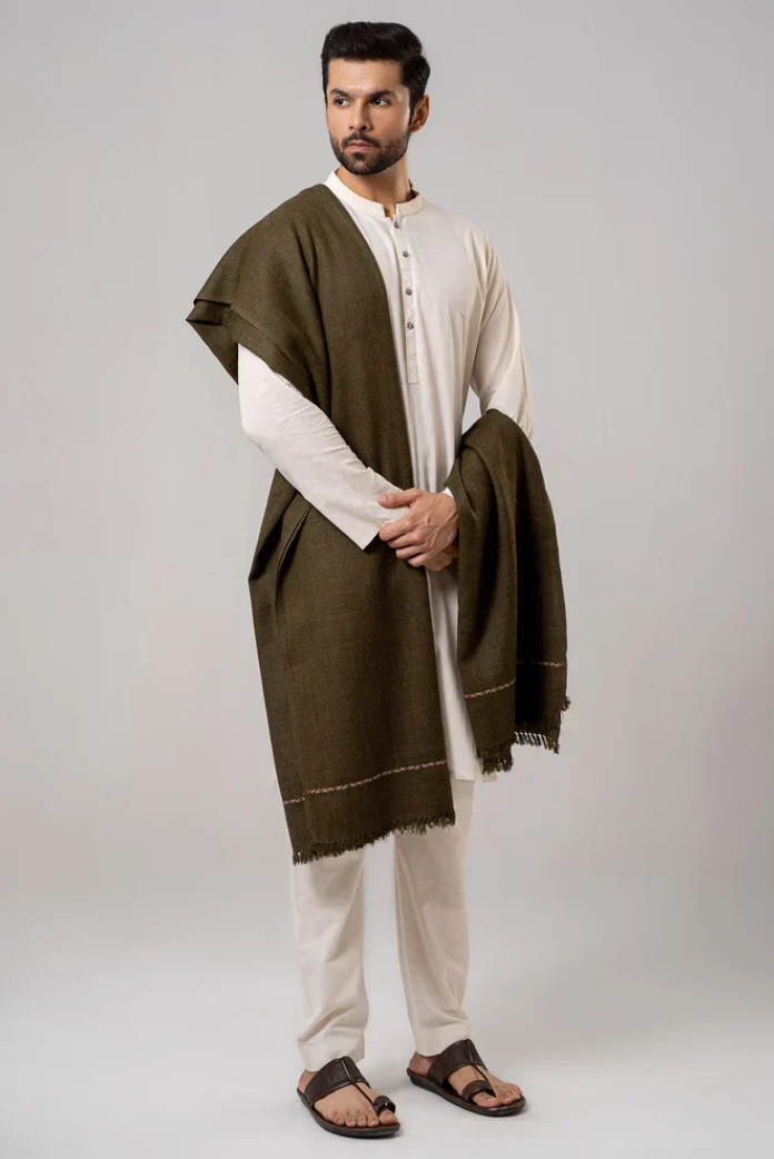 Premium Winter Shawl for Men - Olive Green